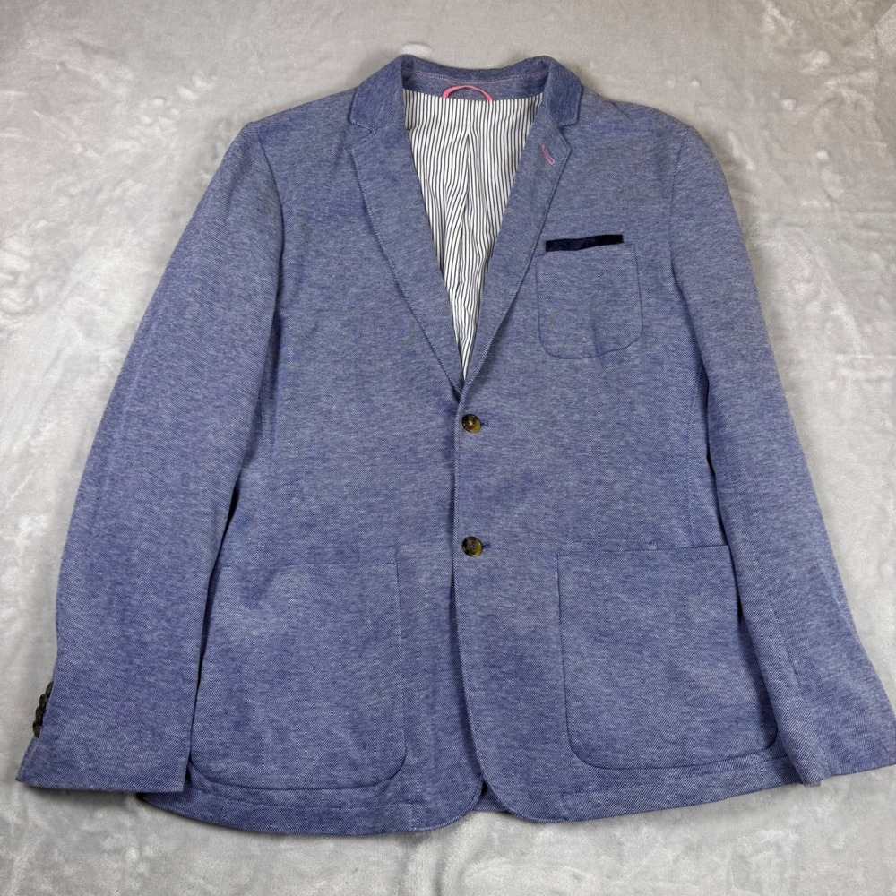 Springfield Blue Knit Blazer Mens XL 5 Casual Sport Coat Two Button Blue White